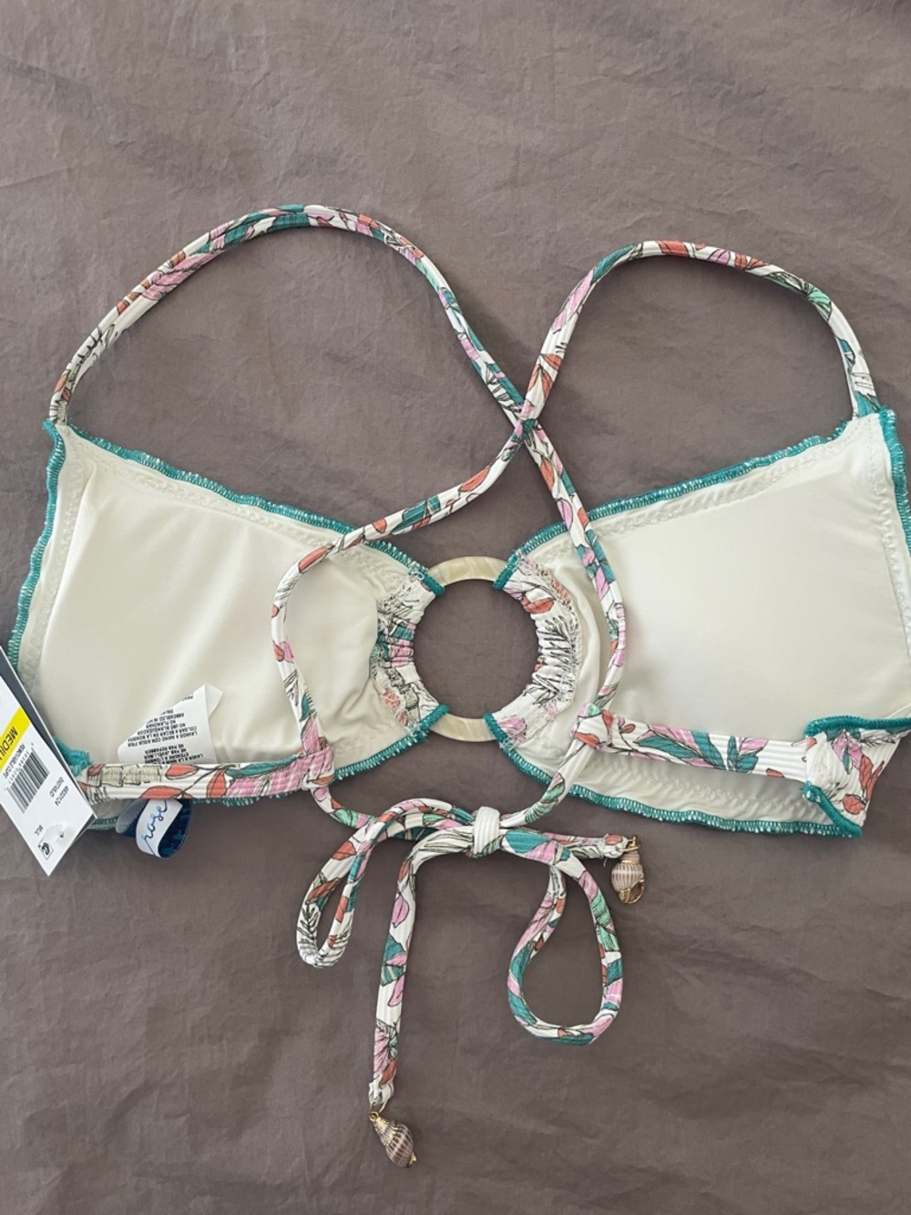 Isabella Rose Floral Ribbed Bandeau Bikini Top size M NWT Tie Back boho swim - Picture 4 of 6